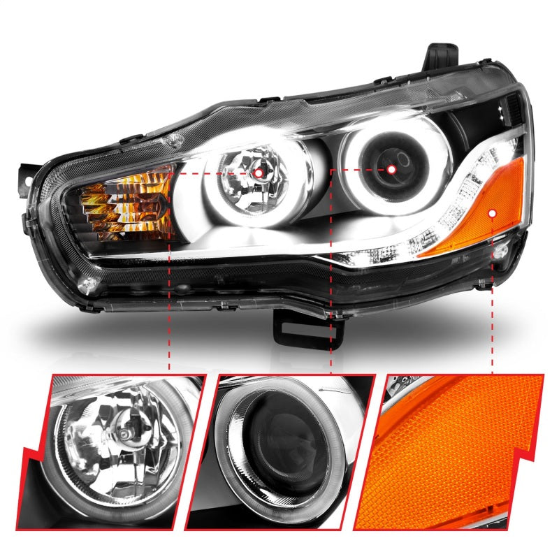 ANZO 2008-2015 Mitsubishi Lancer Projector Headlights w/ Halo Black (CCFL) ANZO 2008-2015 Mitsubishi Lancer Projector Headlights w/ Halo Black (CCFL)
