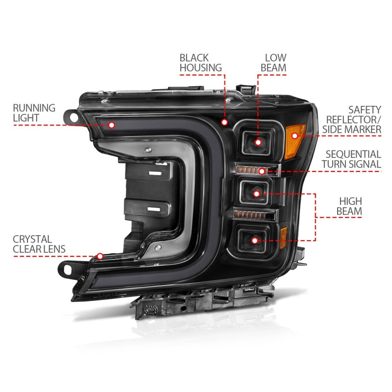 Anzo 18-20 Ford F-150 Full Led Projector Smoke Bar Style Headlights Black Amber Anzo 18-20 Ford F-150 Full Led Projector Smoke Bar Style Headlights Black Amber