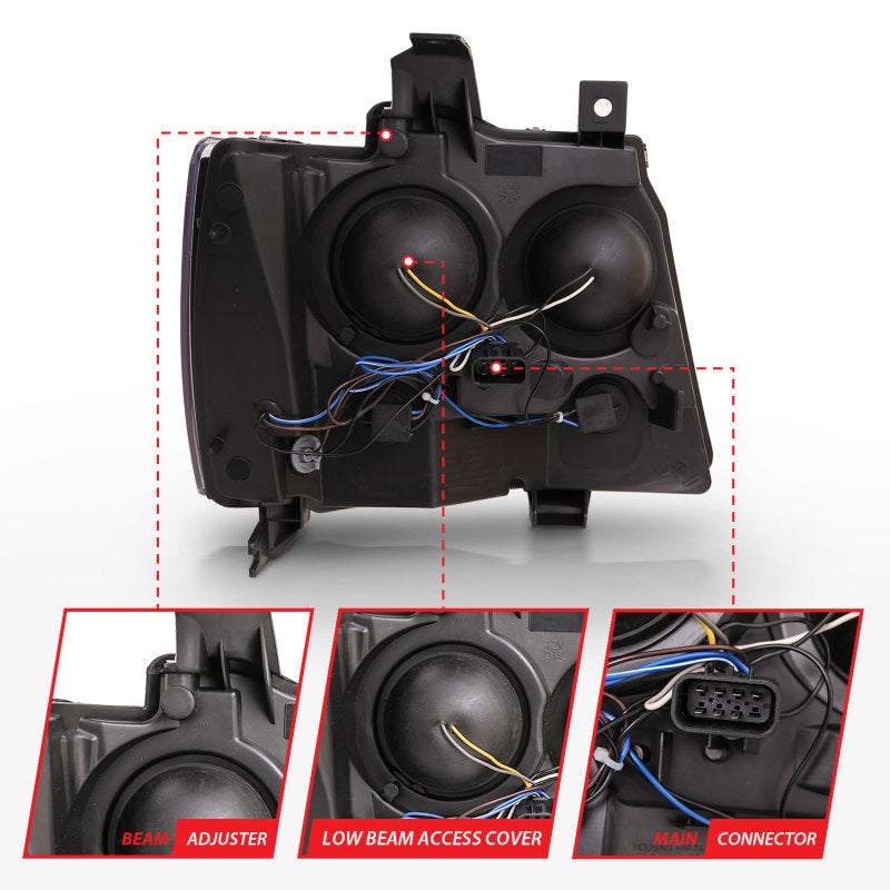 ANZO 07-14 Chevy Tahoe Projector Headlights w/ Plank Style Design Black w/ Amber ANZO 07-14 Chevy Tahoe Projector Headlights w/ Plank Style Design Black w/ Amber
