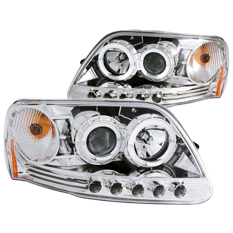 ANZO 1997.5-2003 Ford F-150 Projector Headlights w/ Halo and LED Chrome 1pc ANZO 1997.5-2003 Ford F-150 Projector Headlights w/ Halo and LED Chrome 1pc