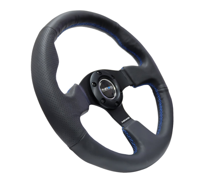 NRG Reinforced Steering Wheel (320mm) Black Leather w/Blue Stitching NRG Reinforced Steering Wheel (320mm) Black Leather w/Blue Stitching