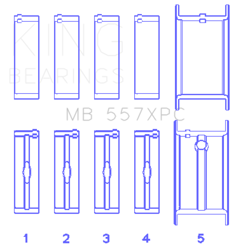 King General Motors 262/ 267/ 302/ 307/ 327/ 350 (Size STDX) pMaxBlack Coated Main Bearing Set King General Motors 262/ 267/ 302/ 307/ 327/ 350 (Size STDX) pMaxBlack Coated Main Bearing Set