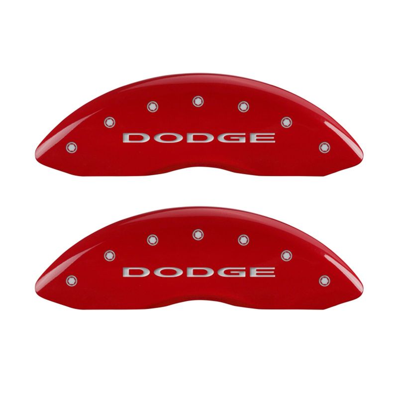 MGP 4 Caliper Covers Engraved Front & Rear With out stripes/Dodge Red finish silver ch MGP 4 Caliper Covers Engraved Front & Rear With out stripes/Dodge Red finish silver ch