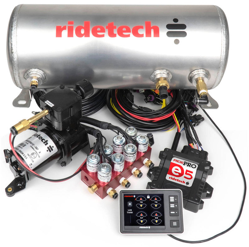 Ridetech RidePro E5 Air Ride Suspension Control System 3 Gallon Single Compressor 1/4in Valves Ridetech RidePro E5 Air Ride Suspension Control System 3 Gallon Single Compressor 1/4in Valves