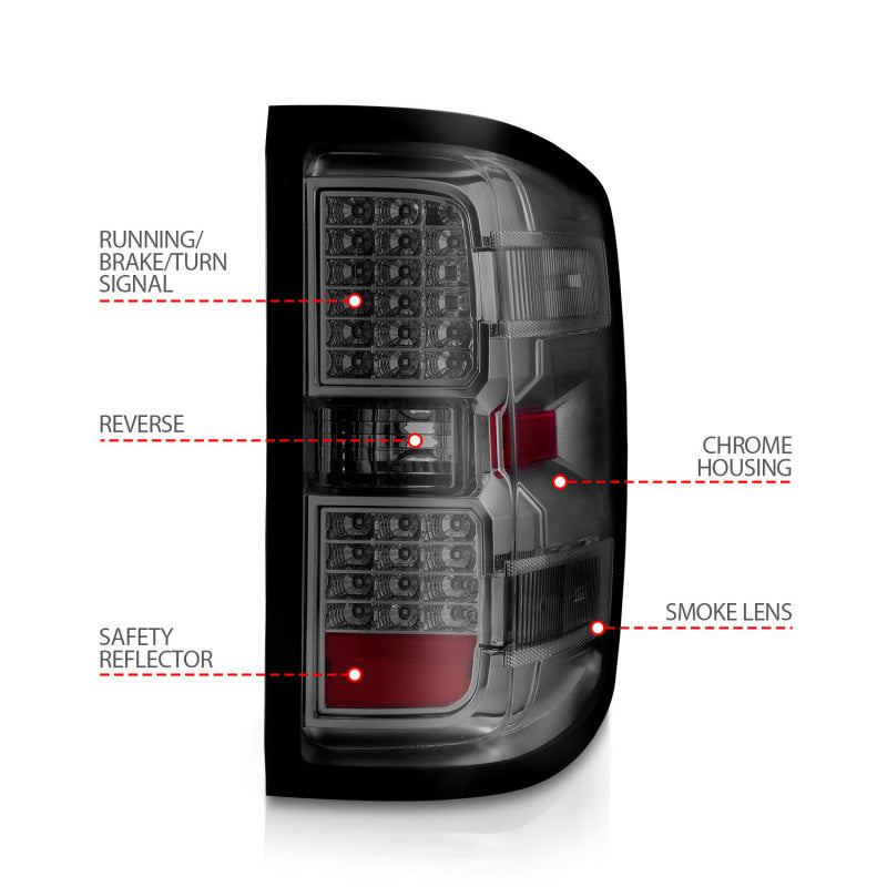 ANZO 15-19 Chevy Silverado 2500HD/3500HD (Factory Halogen Only) LED Tail Lights Smoke w/Clear Lens ANZO 15-19 Chevy Silverado 2500HD/3500HD (Factory Halogen Only) LED Tail Lights Smoke w/Clear Lens