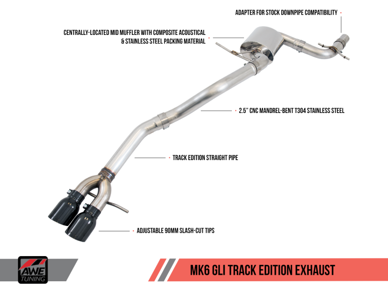 AWE Tuning Mk6 GLI 2.0T - Mk6 Jetta 1.8T Track Edition Exhaust - Polished Silver Tips AWE Tuning Mk6 GLI 2.0T - Mk6 Jetta 1.8T Track Edition Exhaust - Polished Silver Tips