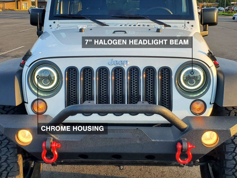 Raxiom 07-18 Jeep Wrangler JK LED Halo Headlights- Chrome Housing (Clear Lens) Raxiom 07-18 Jeep Wrangler JK LED Halo Headlights- Chrome Housing (Clear Lens)