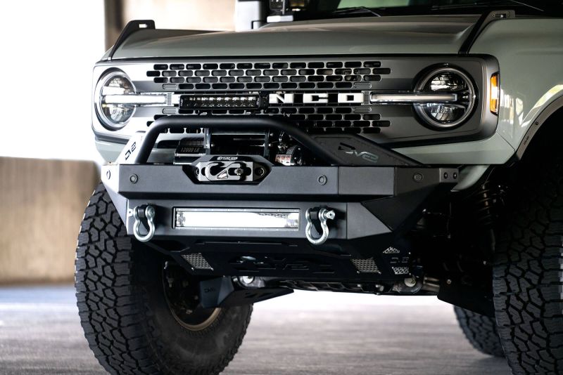 DV8 Offroad 2021+ Ford Bronco Modular Front Bumper Winch Capable w/ Auxiliary Light Mounts DV8 Offroad 2021+ Ford Bronco Modular Front Bumper Winch Capable w/ Auxiliary Light Mounts