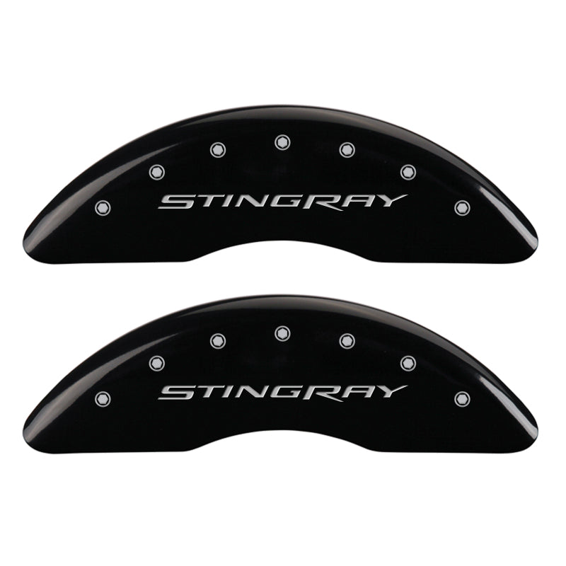MGP 4 Caliper Covers Engraved Front & Rear Stingray Black finish silver ch MGP 4 Caliper Covers Engraved Front & Rear Stingray Black finish silver ch