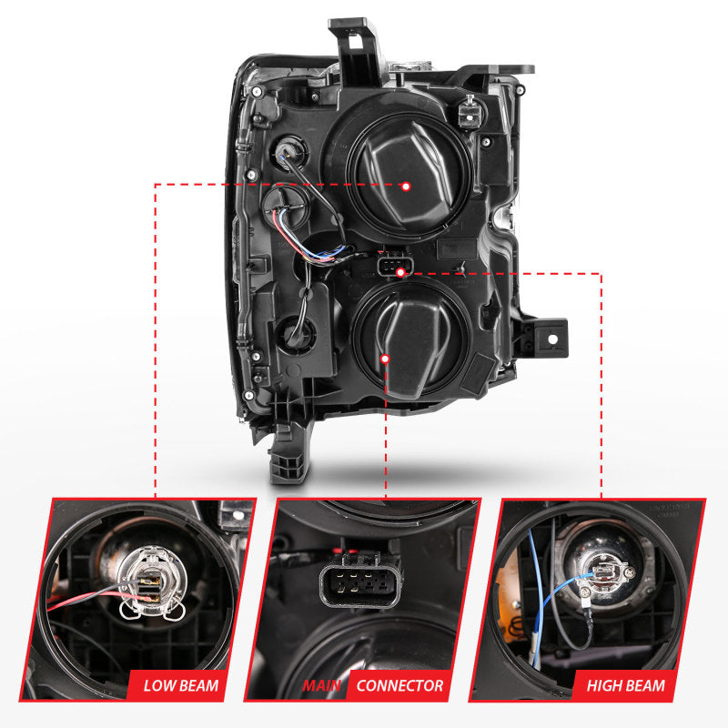 ANZO 2015-2016 Chevrolet Silverado Projector Headlights w/ Plank Style Design Black w/ Amber ANZO 2015-2016 Chevrolet Silverado Projector Headlights w/ Plank Style Design Black w/ Amber