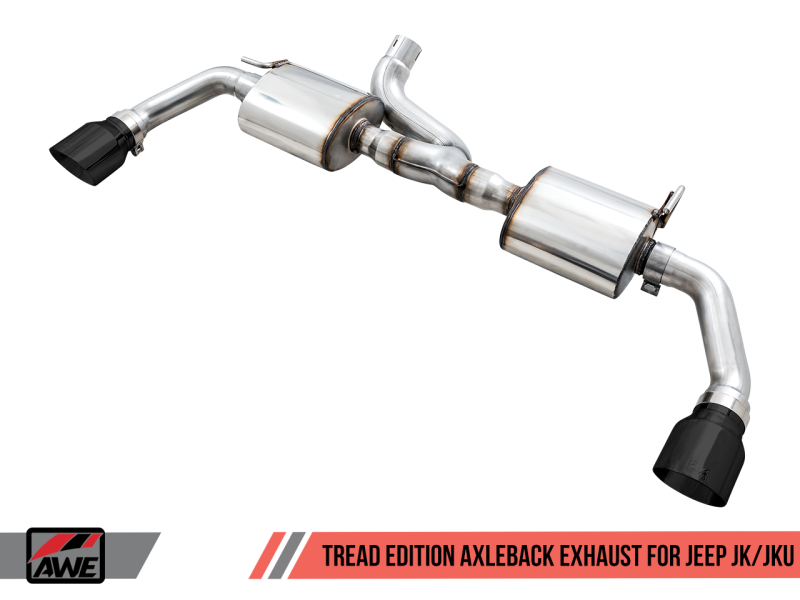 AWE Tuning 07-18 Jeep Wrangler JK/JKU 3.6L Tread Edition Axle-Back Dual Exhaust - Diamond Black Tips AWE Tuning 07-18 Jeep Wrangler JK/JKU 3.6L Tread Edition Axle-Back Dual Exhaust - Diamond Black Tips