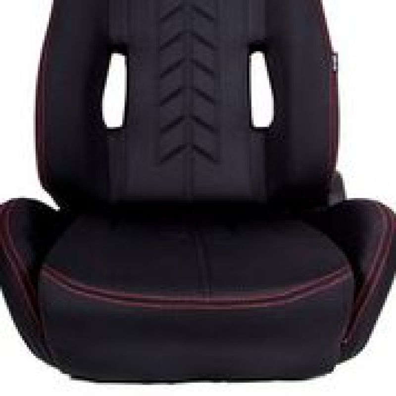 NRG Sport Seats (Pair) Cloth w/NRG Logo & NRG Arrow Cushion Imprint - Black w/Red Stitch NRG Sport Seats (Pair) Cloth w/NRG Logo & NRG Arrow Cushion Imprint - Black w/Red Stitch