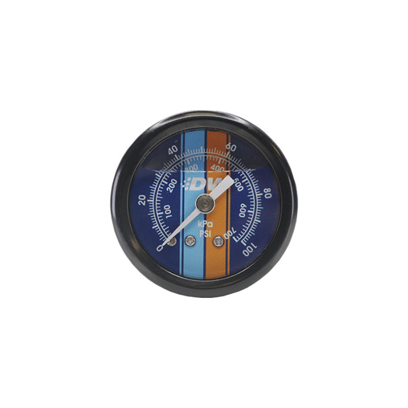DeatschWerks 0-100 PSI 1/8in NPT Mechanical Fuel Pressure Gauge 1.5in Diam. Black Housing Blue Face DeatschWerks 0-100 PSI 1/8in NPT Mechanical Fuel Pressure Gauge 1.5in Diam. Black Housing Blue Face