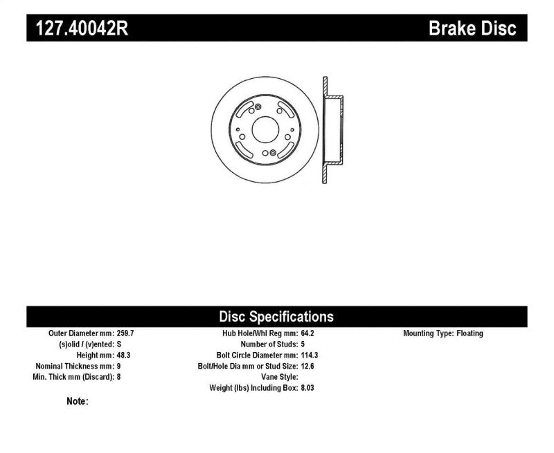 StopTech 02-06 Acura RSX Incl. Type S / 97-01 Integra Type R Slotted & Drilled Right Rear Rotor StopTech 02-06 Acura RSX Incl. Type S / 97-01 Integra Type R Slotted & Drilled Right Rear Rotor