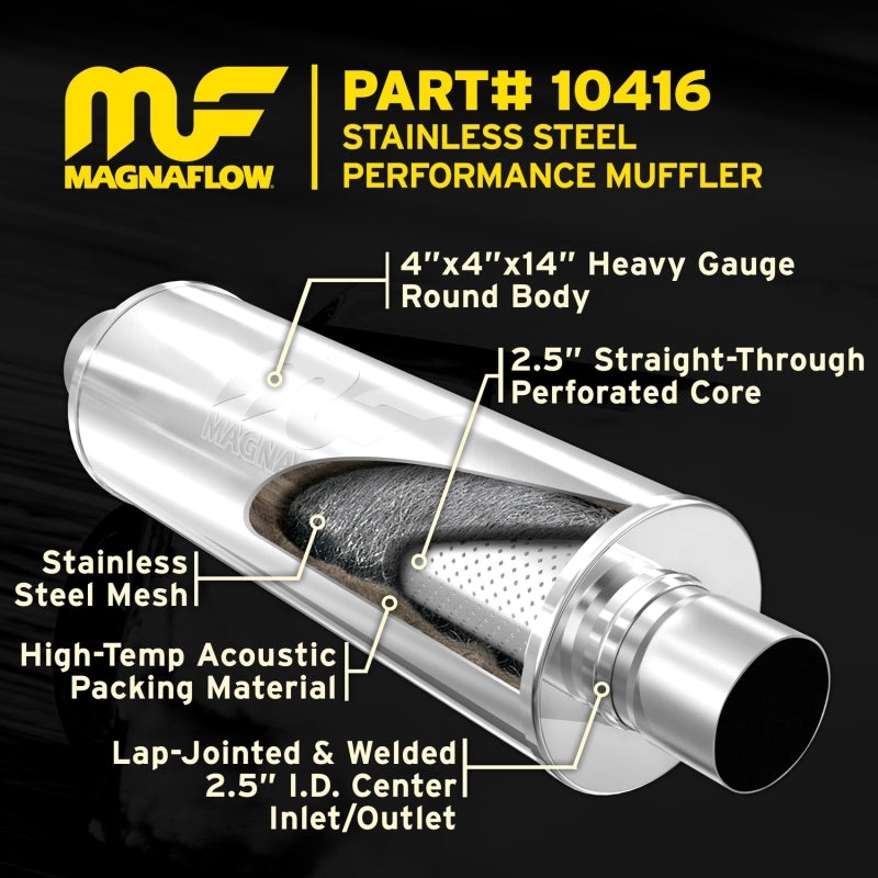 MagnaFlow Muffler Mag SS 14X4X4 2.5X2.5 MagnaFlow Muffler Mag SS 14X4X4 2.5X2.5