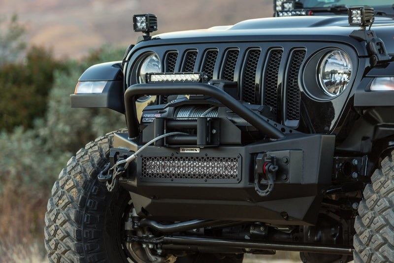 Go Rhino 07-20 Jeep Wrangler JL/JLU/JK/JKU/Gladiator JT Rockline Front Stubby Bumper w/ Overrider Go Rhino 07-20 Jeep Wrangler JL/JLU/JK/JKU/Gladiator JT Rockline Front Stubby Bumper w/ Overrider