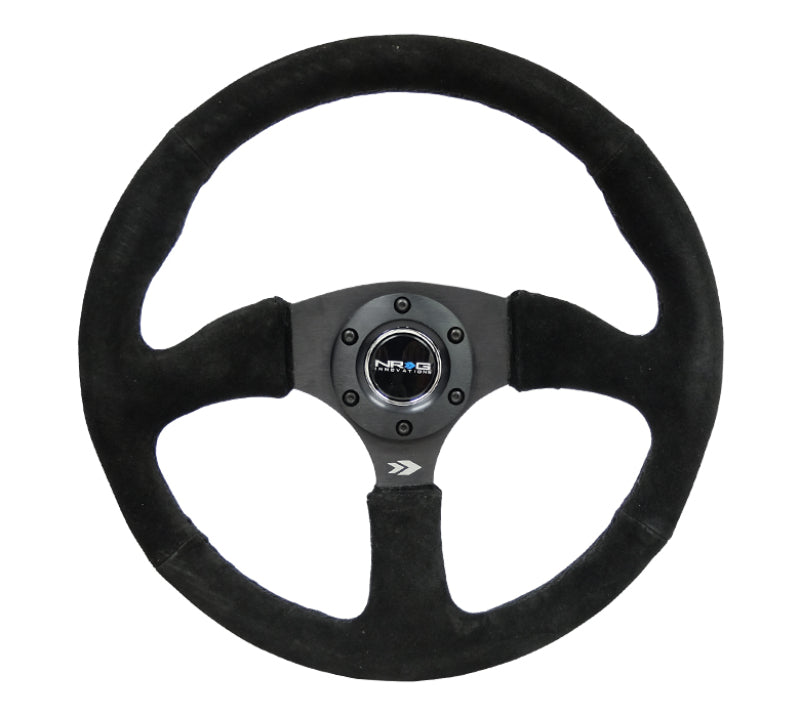 NRG Reinforced Steering Wheel (350mm / 2.5in. Deep) Blk Suede Comfort Grip w/5mm Matte Blk Spokes NRG Reinforced Steering Wheel (350mm / 2.5in. Deep) Blk Suede Comfort Grip w/5mm Matte Blk Spokes
