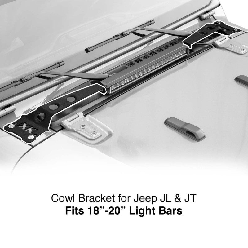XK Glow Cowl Light Bar Bracket for Jeep Gladiator JT & Wrangler JL (18-20In Bar) XK Glow Cowl Light Bar Bracket for Jeep Gladiator JT & Wrangler JL (18-20In Bar)