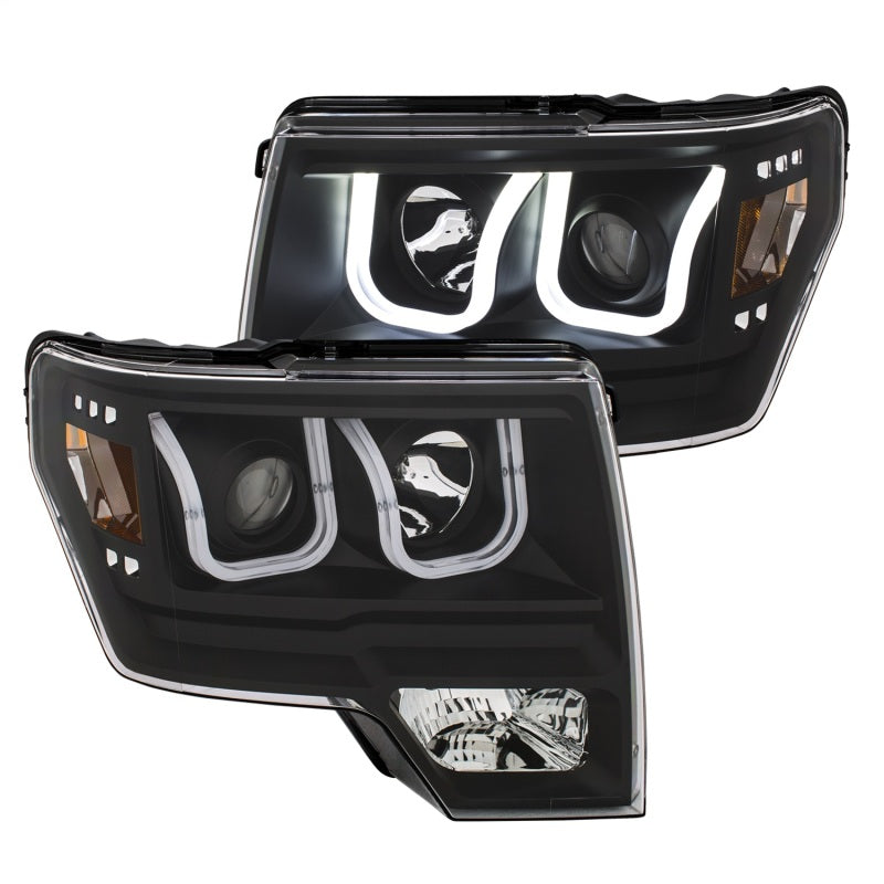 ANZO 2009-2014 Ford F-150 Projector Headlights w/ U-Bar Switchback Black w/ Amber ANZO 2009-2014 Ford F-150 Projector Headlights w/ U-Bar Switchback Black w/ Amber