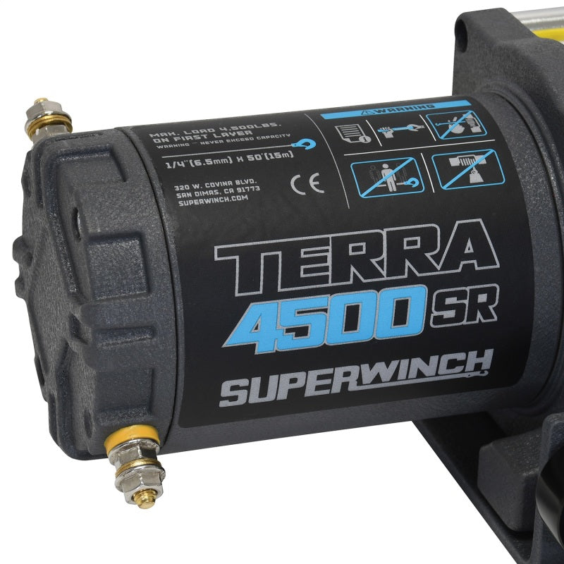 Superwinch 4500 LBS 12V DC 1/4in x 50ft Synthetic Rope Terra 4500SR Winch - Gray Wrinkle Superwinch 4500 LBS 12V DC 1/4in x 50ft Synthetic Rope Terra 4500SR Winch - Gray Wrinkle