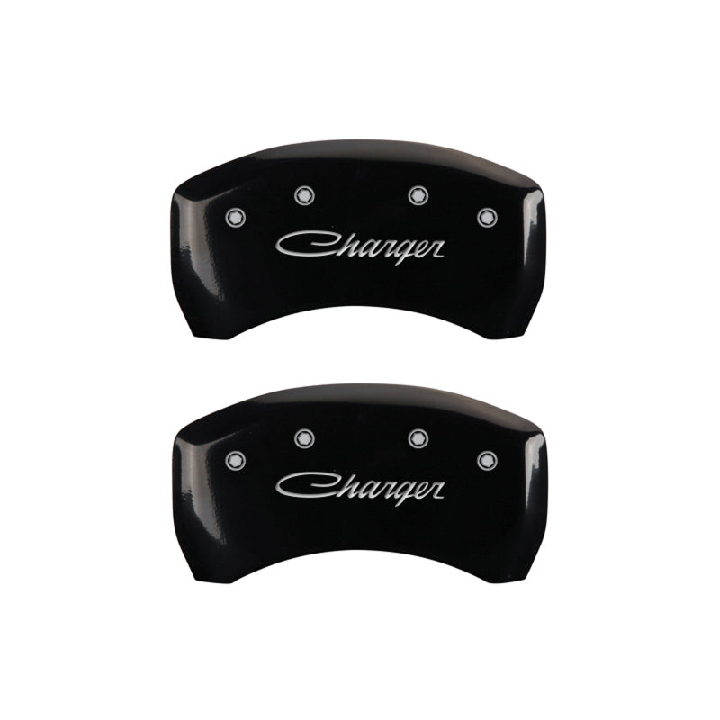 MGP 4 Caliper Covers Engraved Front & Rear Cursive/Charger Black finish silver ch MGP 4 Caliper Covers Engraved Front & Rear Cursive/Charger Black finish silver ch
