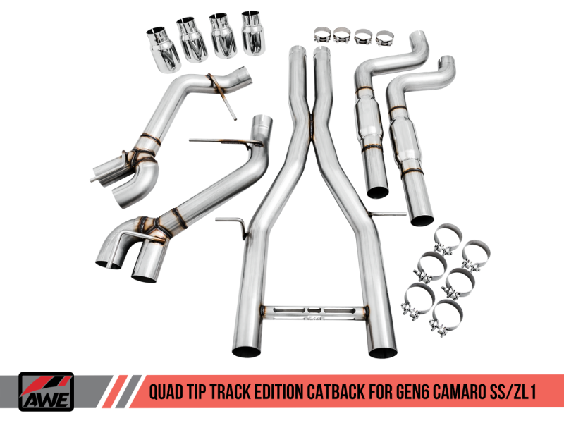 AWE Tuning 16-19 Chevy Camaro SS Resonated Cat-Back Exhaust -Track Edition (Quad Chrome Silver Tips) AWE Tuning 16-19 Chevy Camaro SS Resonated Cat-Back Exhaust -Track Edition (Quad Chrome Silver Tips)