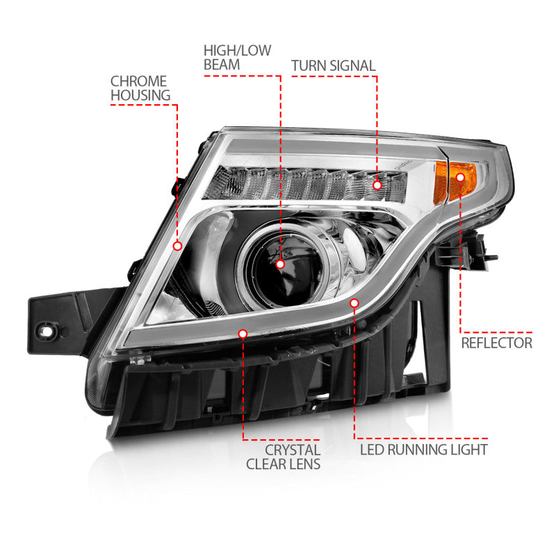 ANZO 11-15 Ford Explorer Projector Headlights w/ Light Bar Chrome Housing w/ Amber light ANZO 11-15 Ford Explorer Projector Headlights w/ Light Bar Chrome Housing w/ Amber light