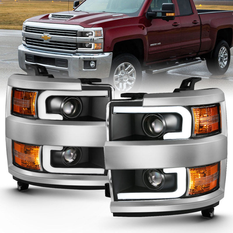 ANZO 2015-2016 Chevrolet Silverado Projector Headlights w/ Plank Style Design Black w/ Amber ANZO 2015-2016 Chevrolet Silverado Projector Headlights w/ Plank Style Design Black w/ Amber