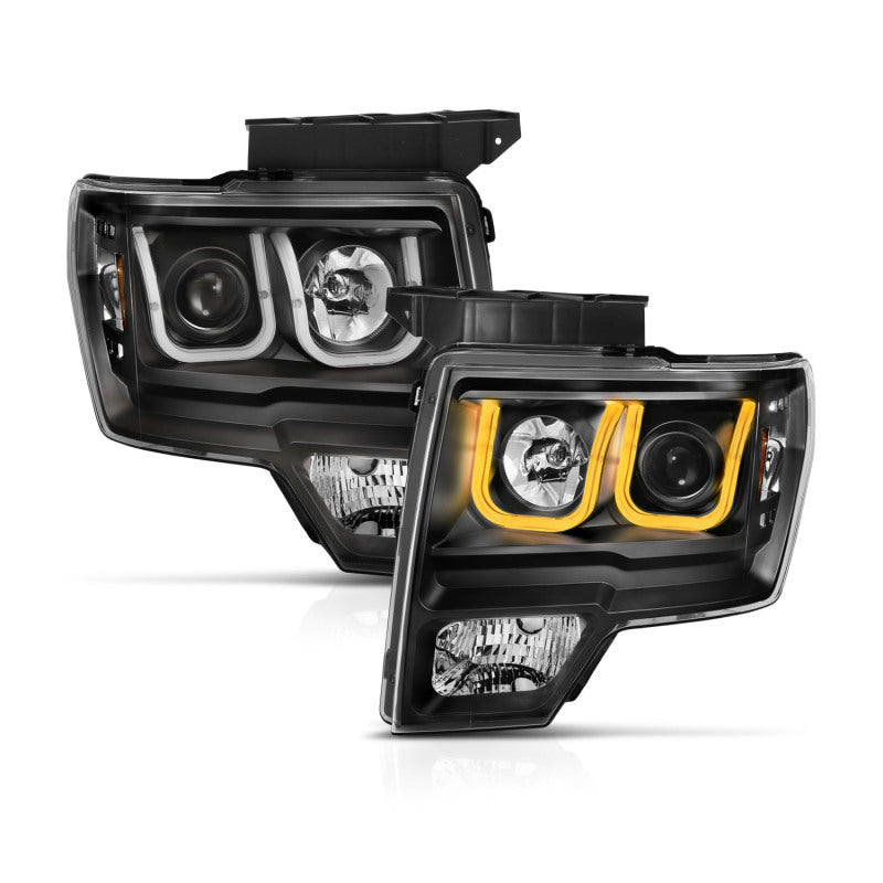 ANZO 2009-2014 Ford F-150 Projector Headlights w/ U-Bar Switchback Black w/ Amber ANZO 2009-2014 Ford F-150 Projector Headlights w/ U-Bar Switchback Black w/ Amber