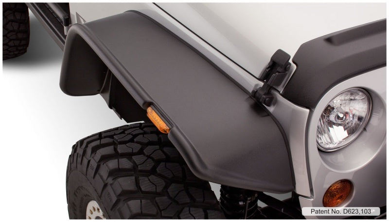 Bushwacker 07-18 Jeep Wrangler Flat Style Flares 4pc Fits 2-Door Sport Utility Only - Black Bushwacker 07-18 Jeep Wrangler Flat Style Flares 4pc Fits 2-Door Sport Utility Only - Black