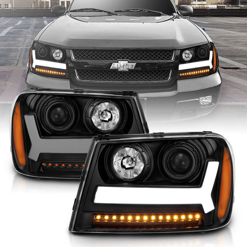 ANZO 2006-2009 Chevrolet Trailblazer Projector Headlights w/ Plank Style Design Black w/ Amber ANZO 2006-2009 Chevrolet Trailblazer Projector Headlights w/ Plank Style Design Black w/ Amber