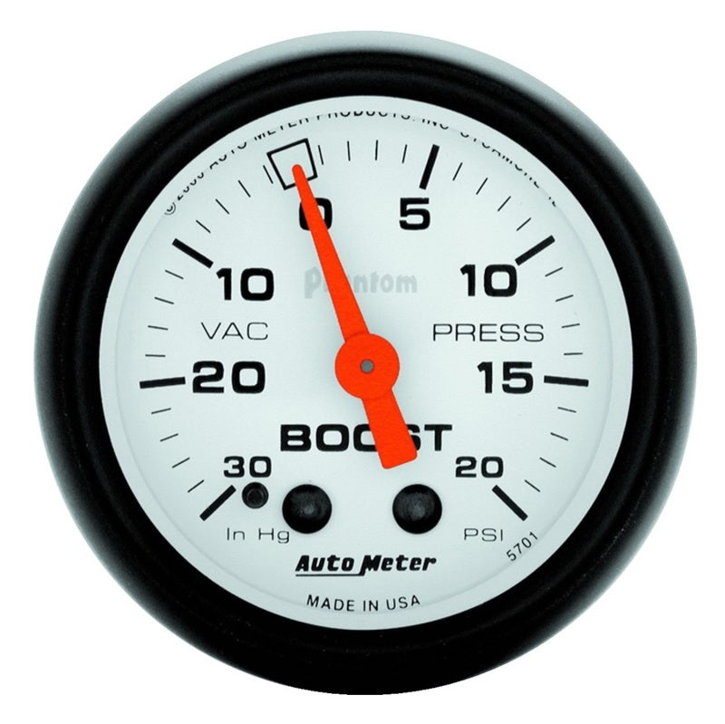 Autometer Phantom 52mm 30in HG.-Vac/20PSI Mechanical Vacuum/Boost Gauge Autometer Phantom 52mm 30in HG.-Vac/20PSI Mechanical Vacuum/Boost Gauge