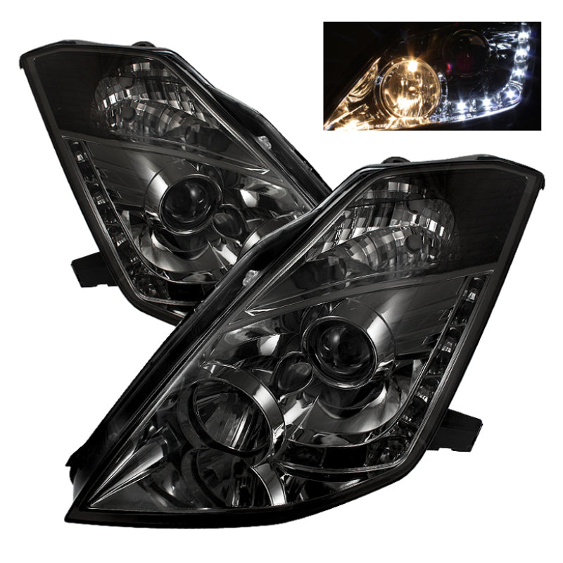 Spyder Nissan 350Z 03-05 Projector Headlights Halogen Model Only - DRL Smoke PRO-YD-N350Z02-DRL-SM Spyder Nissan 350Z 03-05 Projector Headlights Halogen Model Only - DRL Smoke PRO-YD-N350Z02-DRL-SM