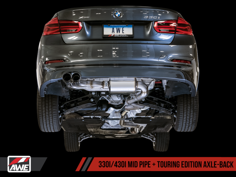 AWE Tuning BMW F3X 28i / 30i Touring Edition Axle-Back Exhaust Single Side - 80mm Black Tips AWE Tuning BMW F3X 28i / 30i Touring Edition Axle-Back Exhaust Single Side - 80mm Black Tips