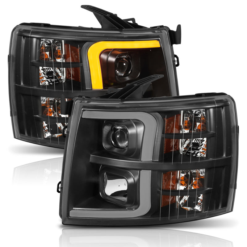 ANZO 07-13 Chevrolet Silverado 1500 Plank Style Projector Headlights Black w/ Amber ANZO 07-13 Chevrolet Silverado 1500 Plank Style Projector Headlights Black w/ Amber