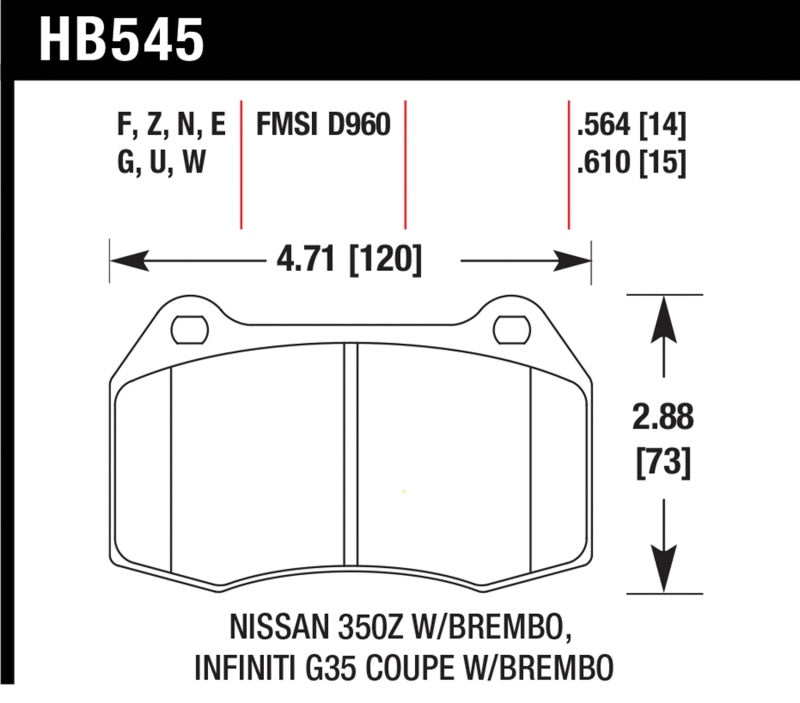 Hawk 03-07 G35/350z w/ Brembo Performance Ceramic Street Front Brake Pads Hawk 03-07 G35/350z w/ Brembo Performance Ceramic Street Front Brake Pads