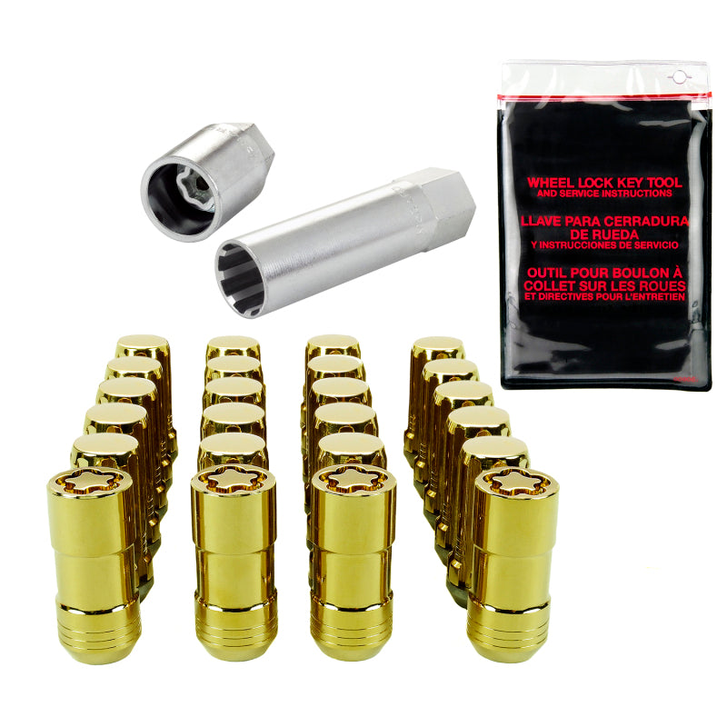 McGard SplineDrive Tuner 6 Lug Install Kit w/Locks & Tool (Cone) M14X1.5 / 1in. Hex - Gold McGard SplineDrive Tuner 6 Lug Install Kit w/Locks & Tool (Cone) M14X1.5 / 1in. Hex - Gold