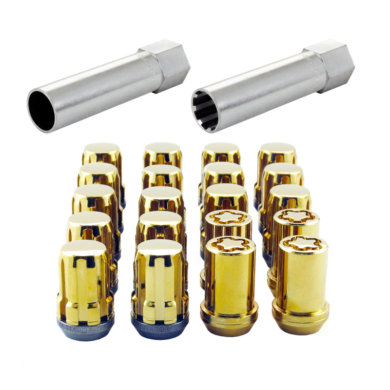 McGard SplineDrive Tuner 5 Lug Install Kit w/Locks & Tool (Cone) M12x1.25 / 13/16 Hex - Gold (CS) McGard SplineDrive Tuner 5 Lug Install Kit w/Locks & Tool (Cone) M12x1.25 / 13/16 Hex - Gold (CS)