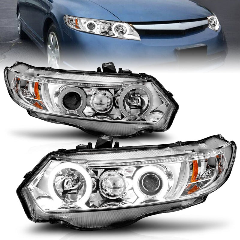 ANZO 2006-2011 Honda Civic Projector Headlights w/ Halo Chrome (CCFL) ANZO 2006-2011 Honda Civic Projector Headlights w/ Halo Chrome (CCFL)