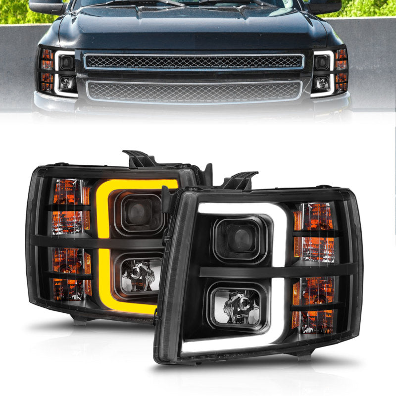 ANZO 2007-2013 Chevrolet Silverado 1500 Projector w/ Light Bar Black Housing w/ Sequential ANZO 2007-2013 Chevrolet Silverado 1500 Projector w/ Light Bar Black Housing w/ Sequential