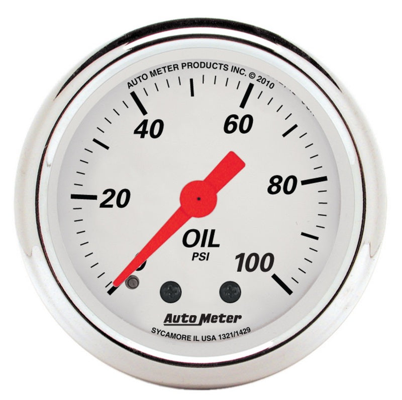 AutoMeter Gauge Oil Press 2-1/16in. 100PSI Mech Arctic White AutoMeter Gauge Oil Press 2-1/16in. 100PSI Mech Arctic White