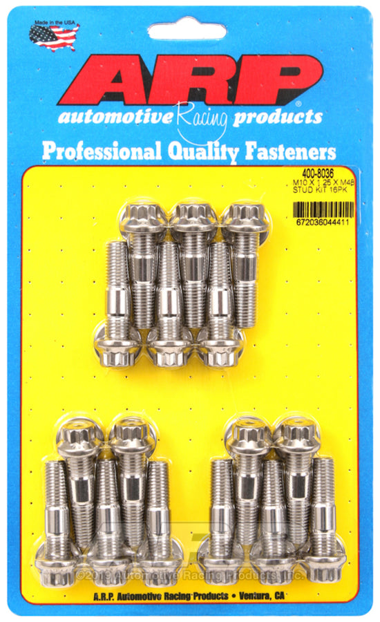 ARP M10 x 1.25 x 48 Stainless Steel 12pt Broached Stud Kit (16/pkg) ARP M10 x 1.25 x 48 Stainless Steel 12pt Broached Stud Kit (16/pkg)