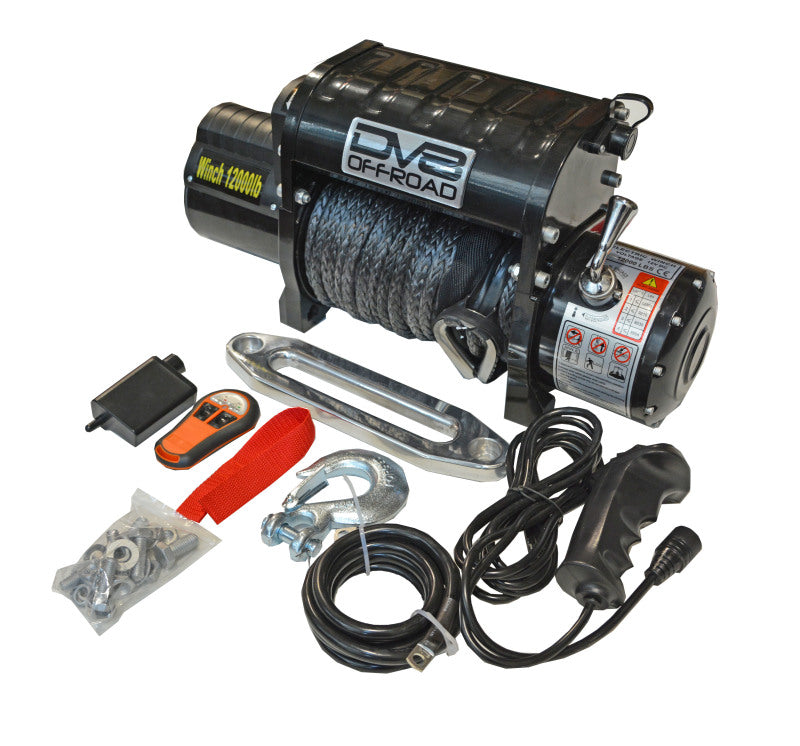 DV8 Offroad 12000 LB Winch w/ Synthetic Line & Wireless Remote - Black DV8 Offroad 12000 LB Winch w/ Synthetic Line & Wireless Remote - Black
