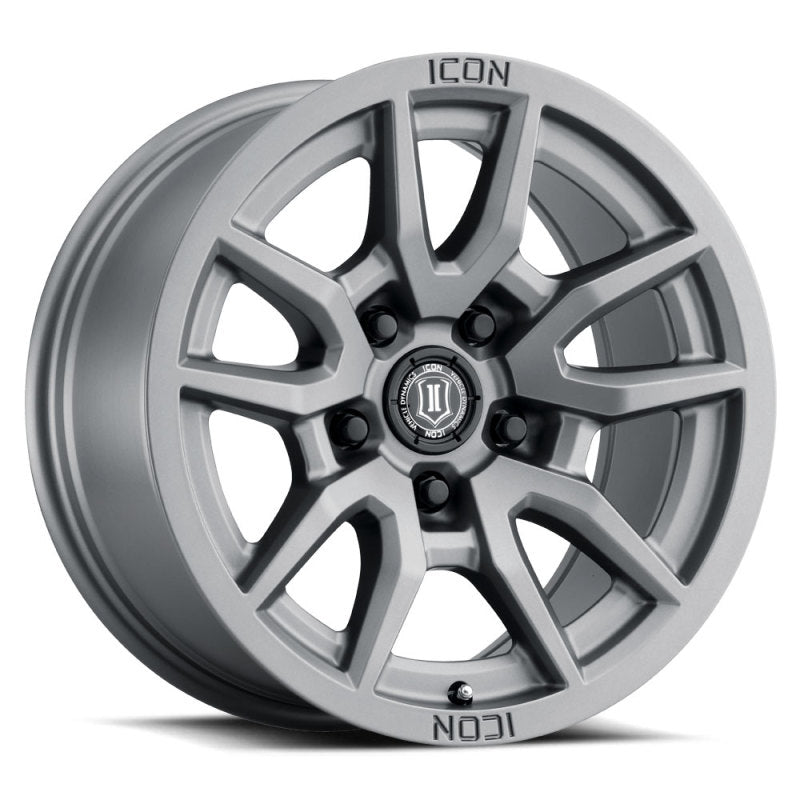 ICON Vector 5 17x8.5 5x5 -6mm Offset 4.5in BS 71.5mm Bore Titanium Wheel ICON Vector 5 17x8.5 5x5 -6mm Offset 4.5in BS 71.5mm Bore Titanium Wheel
