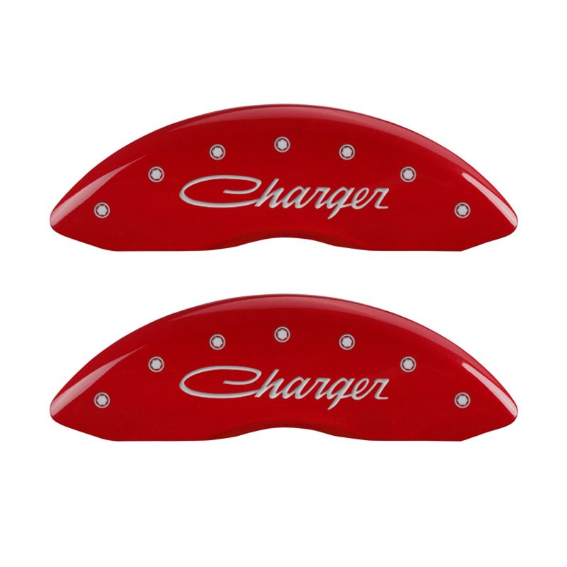 MGP 4 Caliper Covers Engraved Front & Rear Cursive/Charger Red finish silver ch MGP 4 Caliper Covers Engraved Front & Rear Cursive/Charger Red finish silver ch