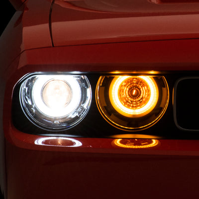 Raxiom 08-14 Dodge Challenger Dual LED Halo Projector Headlights- Black Housing (Clear Lens)