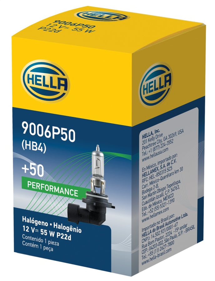 Hella Bulb 9006 12V 55W P22D T4 +50 (2) Hella Bulb 9006 12V 55W P22D T4 +50 (2)