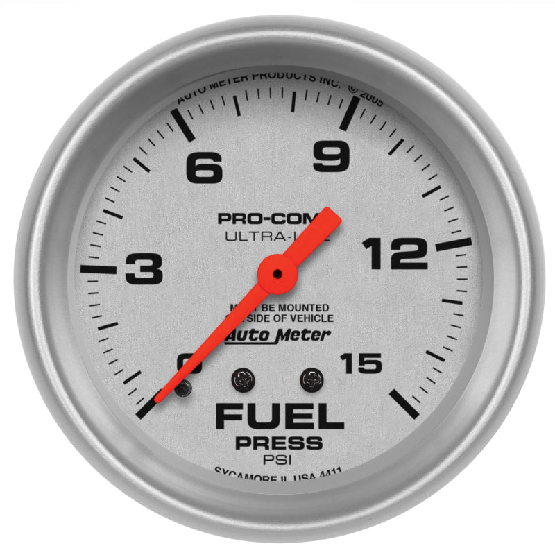 Autometer Ultra-Lite 2 5/8inMechanical Fuel Presure Gauge 15psi Autometer Ultra-Lite 2 5/8inMechanical Fuel Presure Gauge 15psi