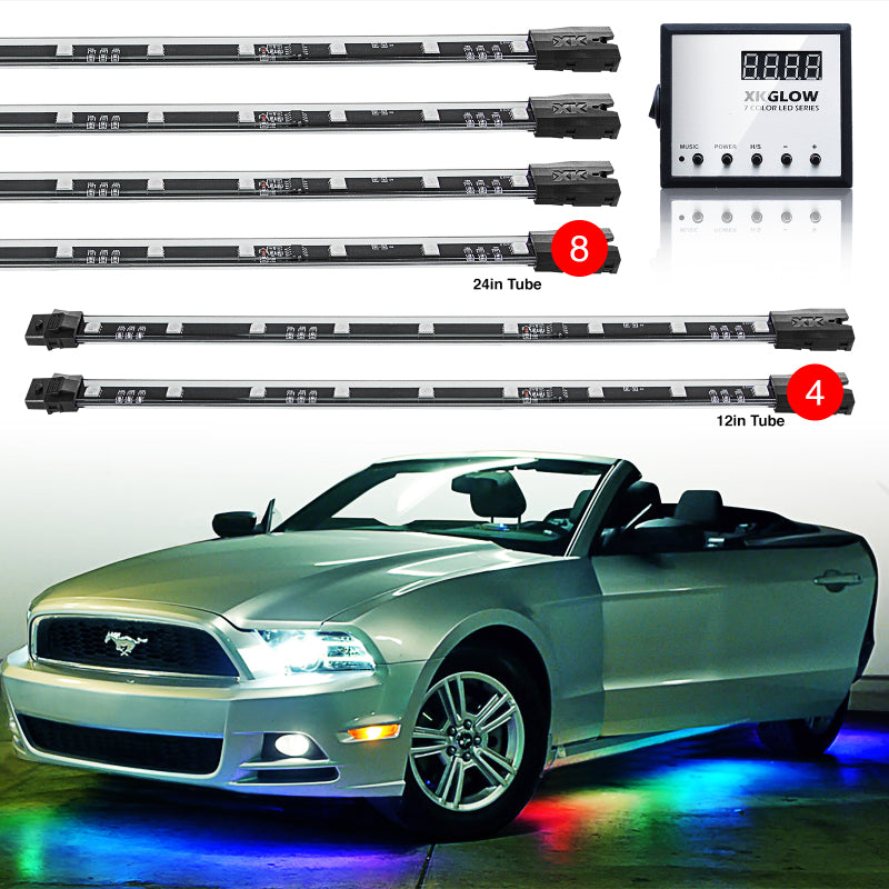 XK Glow 3 Million Color XKGLOW LED Accent Light Car/Truck Kit 8x24In + 4x12In Tubes XK Glow 3 Million Color XKGLOW LED Accent Light Car/Truck Kit 8x24In + 4x12In Tubes