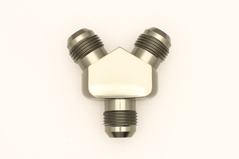 DeatschWerks 10AN Male Flare + 10AN Male Flare To 10AN Male Flare Y-Block Fitting DeatschWerks 10AN Male Flare + 10AN Male Flare To 10AN Male Flare Y-Block Fitting